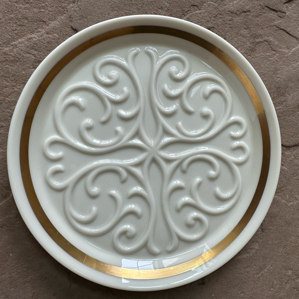 Vintage Cream Lenox Seville China Wine Coaster: 24K Gold Trim, USA Made